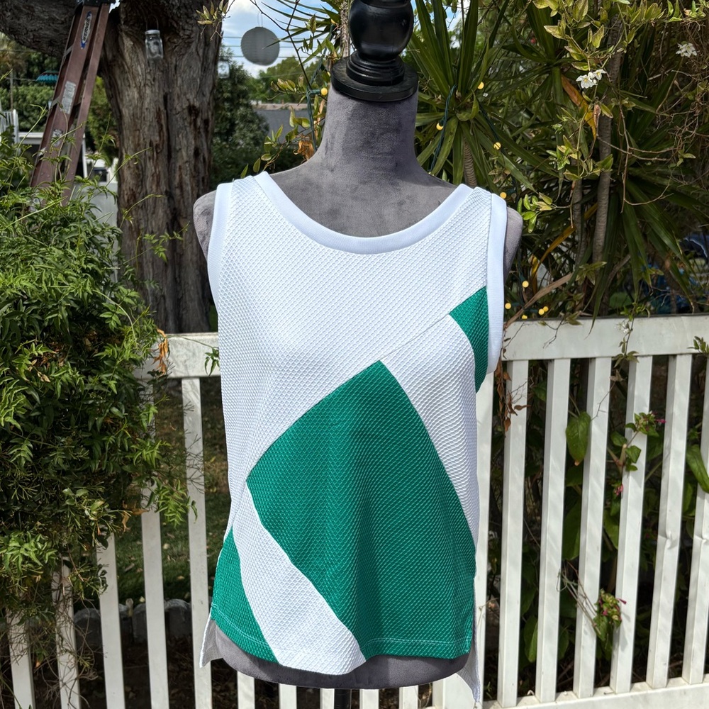 Vintage Women’s Adidas Green & White Sleeveless Tennis Top, Size Medium/UK 14